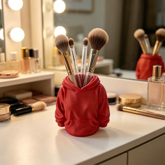 3D Printed Hoodie Pen Holder, Makeup Brush Organizer for Desk, Creative Sweatshirt Shape Pencil Storage Container, School Office Supplies