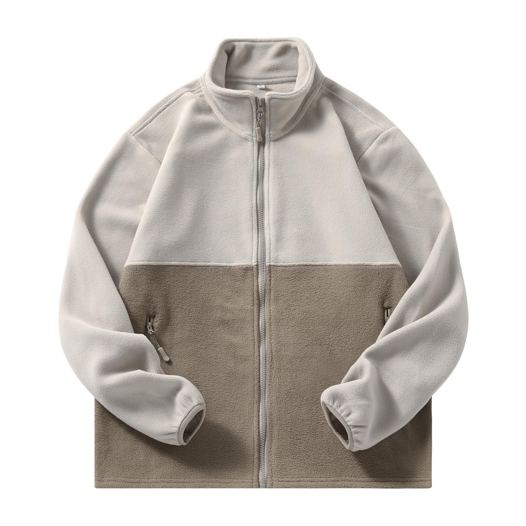 

FOMANSH Fleece Stand Loose Full Side Outerwear Jacket, Collar, Fit, Windproof, Warm, Zip, Pockets, Autumn/Winter бежевий
