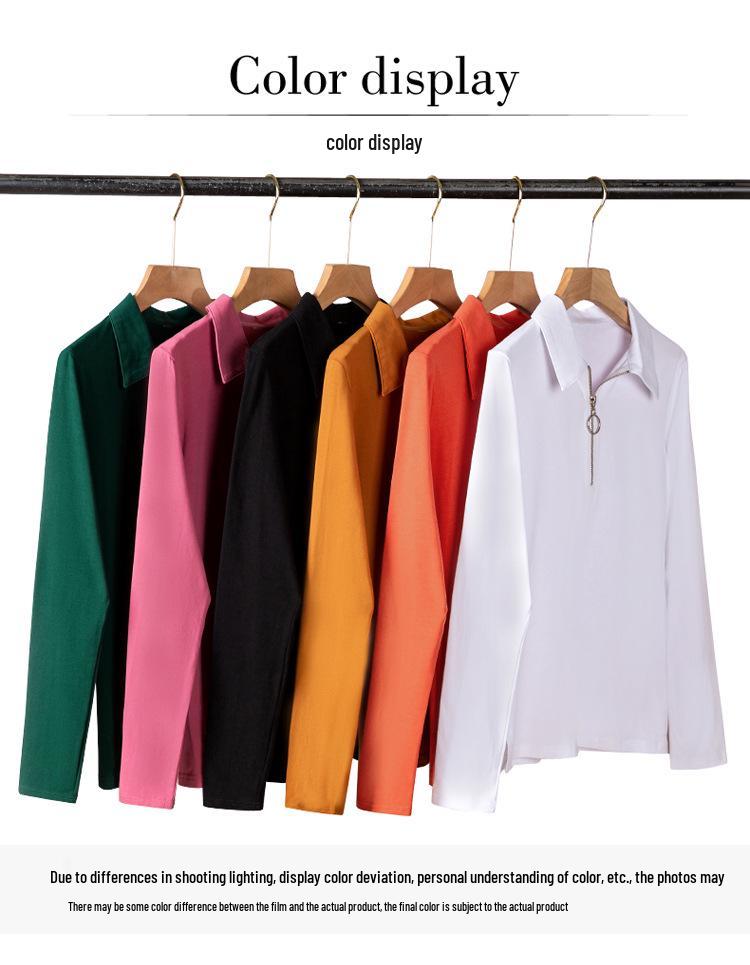 Women's Korean Style Long Sleeve Polo Shirt - 95% Cotton, Turn-Down Collar, Slim Fit, Professional Base Layer Top