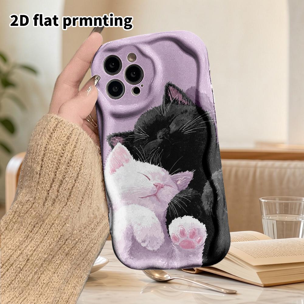 Phone Case: 2D Flat Design Suitable for iPhone 18, 17, 16, 15, 14, 13 Pro Film Protective Case, Couple Style, Black and White Kitten, Christmas and Ha