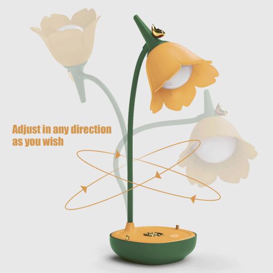 Flower Shape Lampshade Desk Lamp with 3-Level Color Temperature Touch Switch LED Soft Light Eye Protection 360 Degree Adjustable USB Powered Reading
