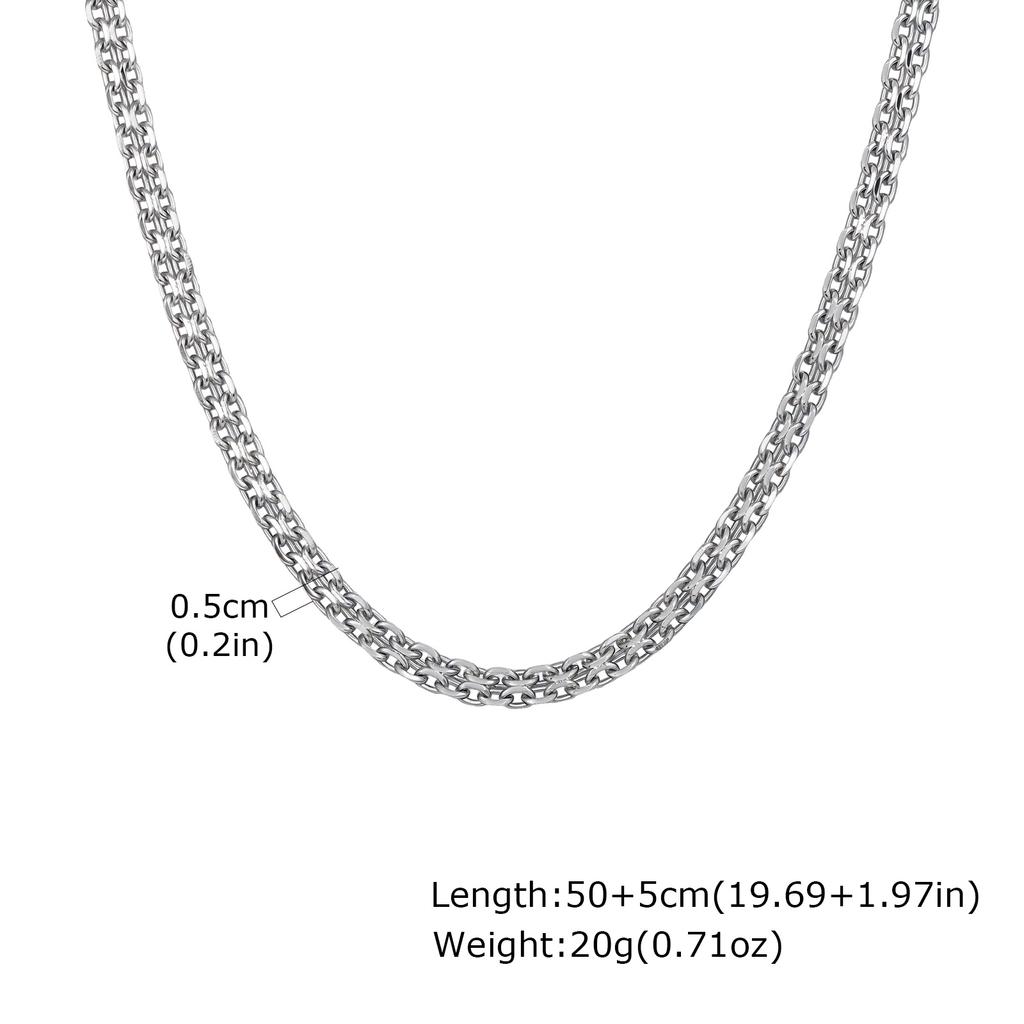 Xiaomi Vnox Waterproof Two Rows Stainless Steel Rolo Links Necklaces, Adjustable Silver Color Metal Links Collar Minimalist Jewelry