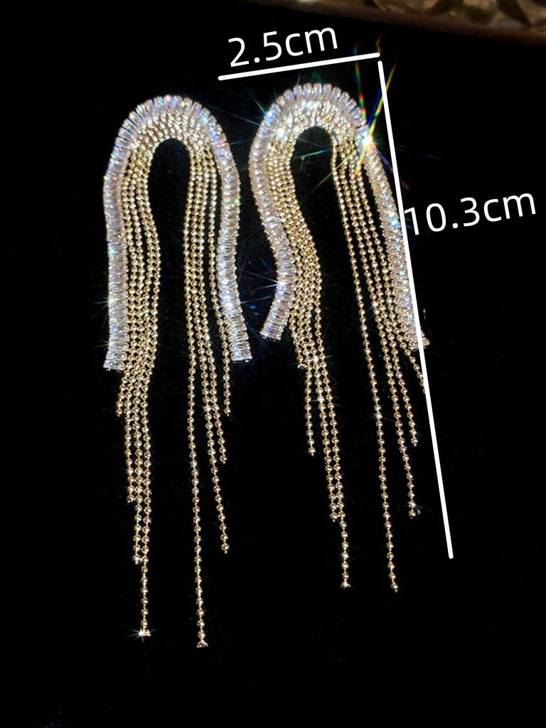 2PC Women's Fashion Trend Zircon Long Tassel Earrings for Outdoor Travel, Carnival, Party, Festival Dressing Gifts