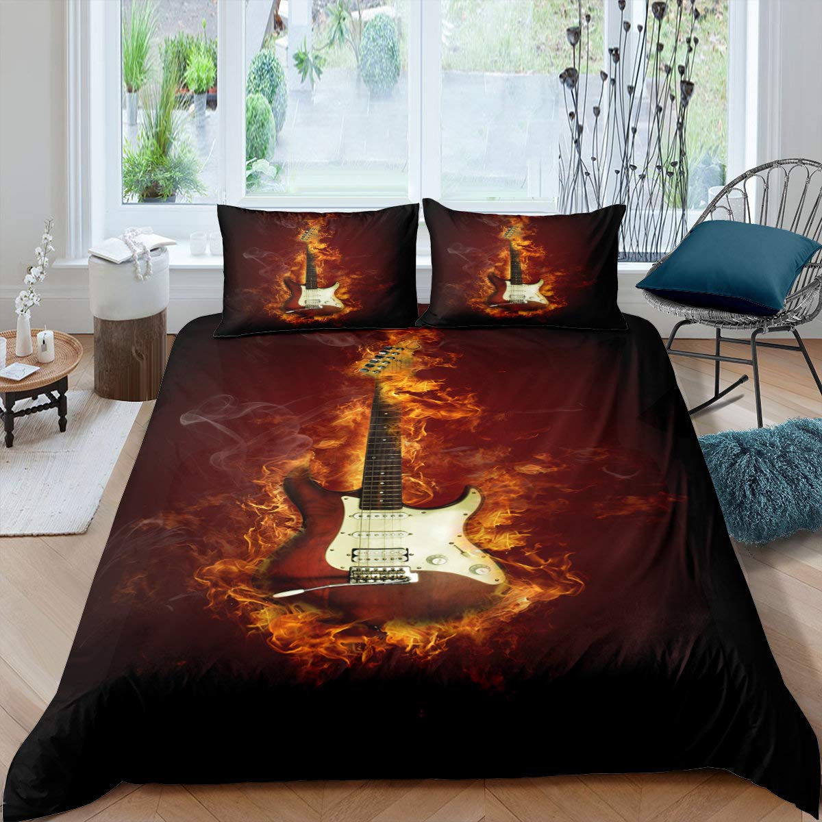 

SkinFriendly Warm King Queen Electric Guitar Stringed Instrument Musical Note Hippie Polyester Quilt Comforter Comforter (quilt)-EU Single(135*200cm)3pcs