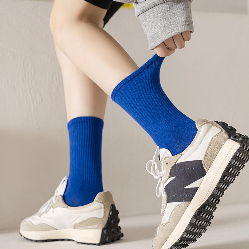 5 Pairs Mid-tube Socks Fall/Winter Ladies Pile Socks Candy Striped Stockings