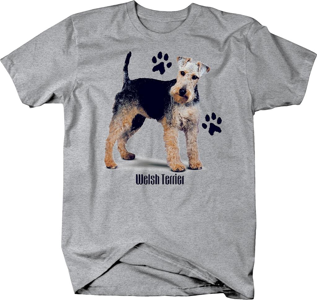 Cute Welsh Terrier Dog Standing Up With Paw Prints Custom Unisex T-shirt