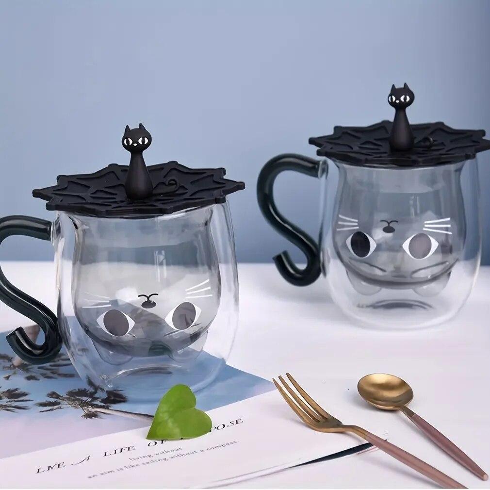 Roztomilý tvar kočky Sklenice na šálek Dvoustěnné izolované sklenice Šálek na espresso Hrnček na kávu Čaj Mléko Nejlepší dárek pro kancelář a osobního přítele