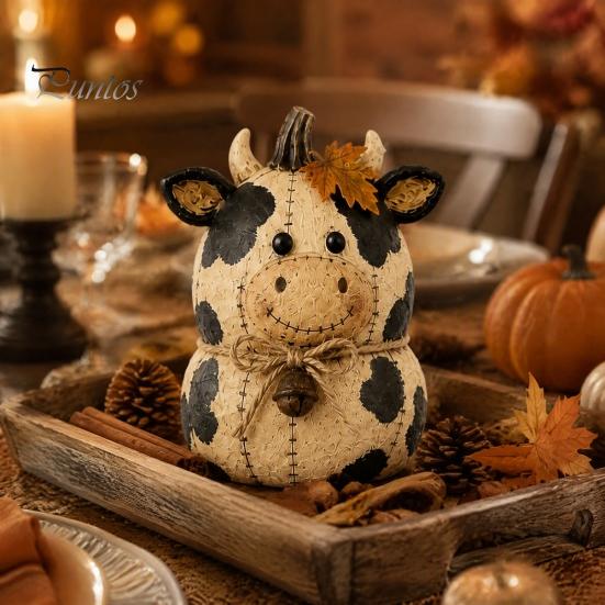 Thanksgiving Home Decor Ornaments Rustic Farmhouse Felt Animal Ornaments, Cute Cow/Pumpkin/Rooster Figurines, Decorative Handmade Animals Hand Painted