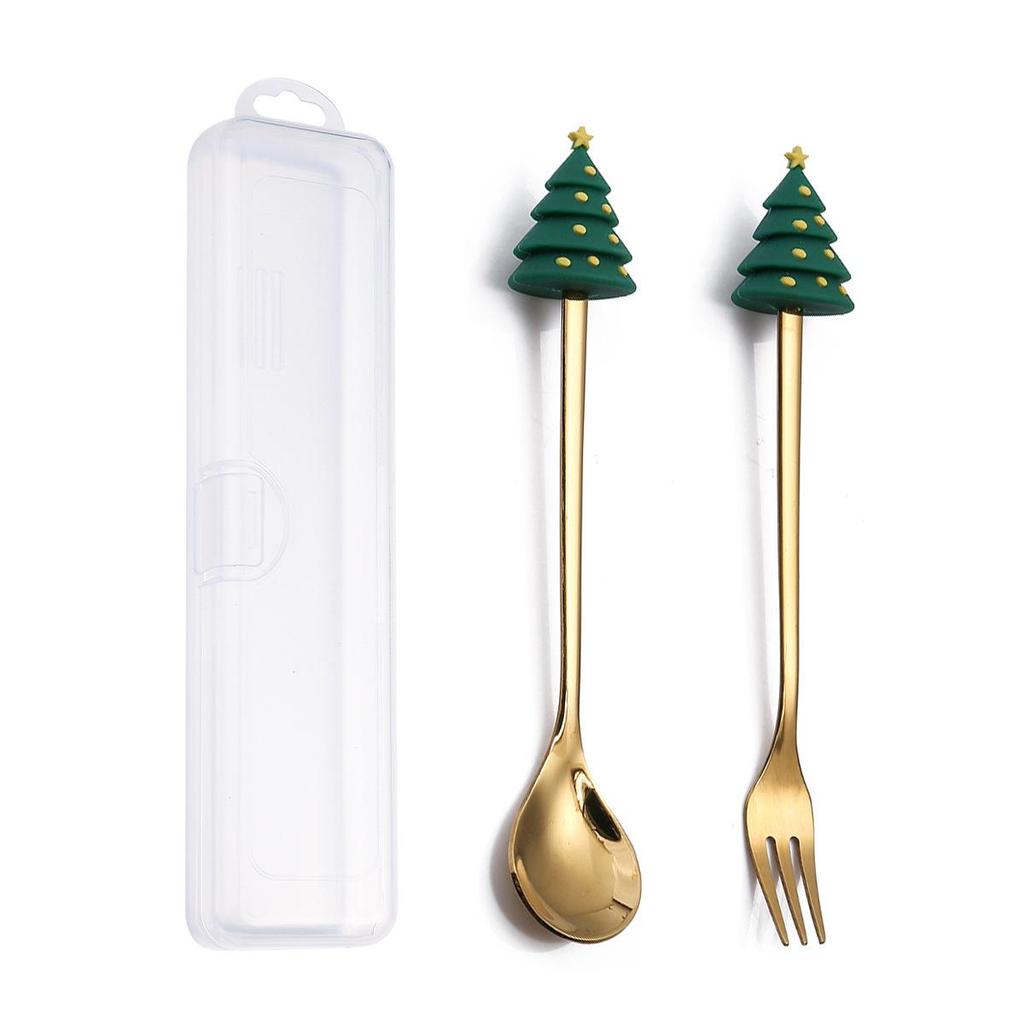 Christmas Cartoon Snowman Spoon & Fork Set - Cute Dessert Cutlery Gift