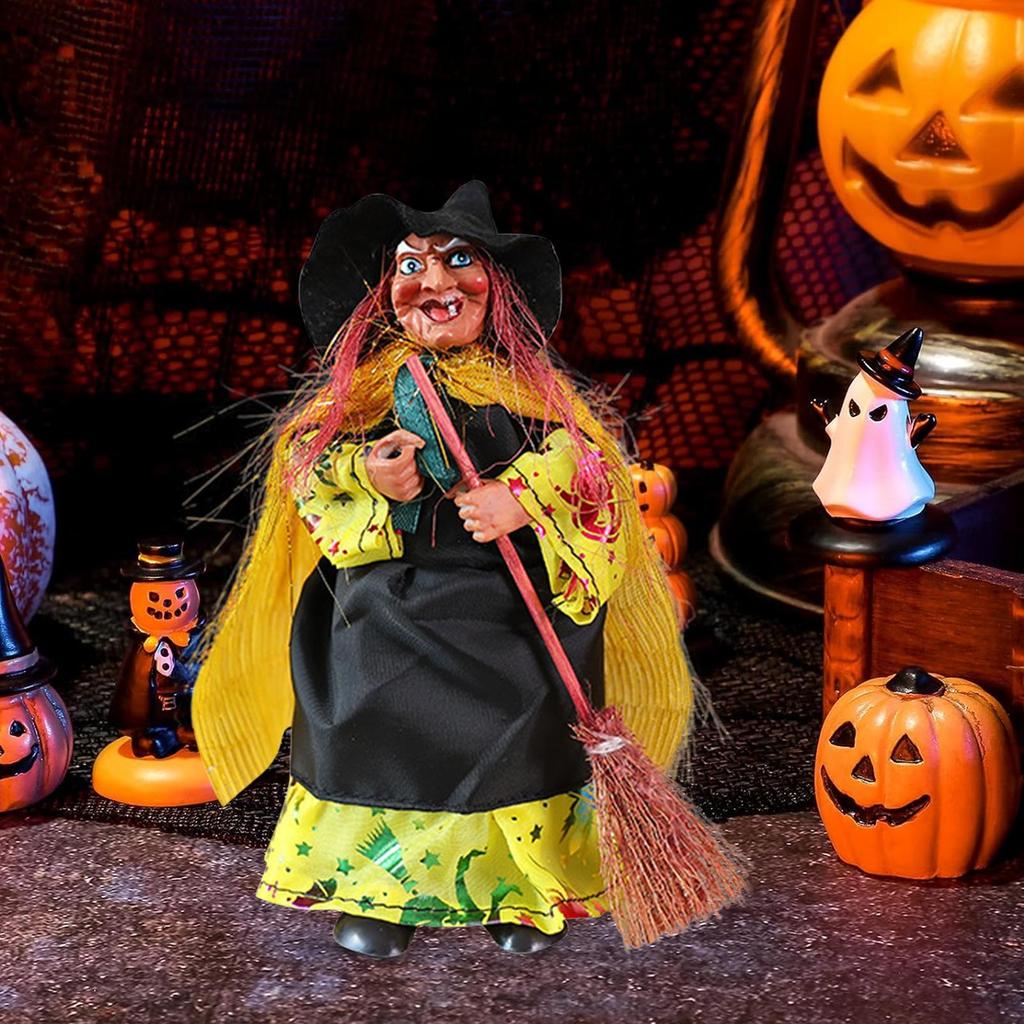 Halloween Figurines Halloween Witch Figurines Vintage Figure With Broom For Fireplace Haunted House Props Porch Party Apartment