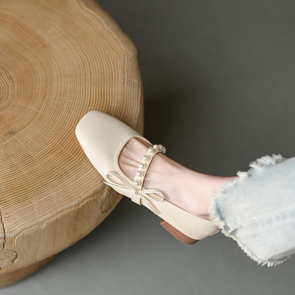 Skor dam 2025 nya franska plattbottnade enkla skor dam grunda Mary Jane små läderskor sommar vår och höst kvällsskor