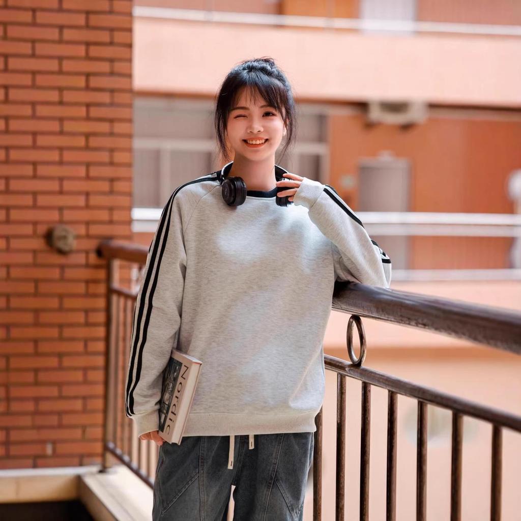 Women's Retro Three-Stripe Raglan Sleeve Hoodie: Autumn/Winter Casual Loose Fit