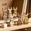 Rustic Christmas Table Decor Wooden Tabletop Decor Reindeer Animal Figurines Farmhouse Style Holiday Window Display Ornaments Tiered Tray Ornaments,