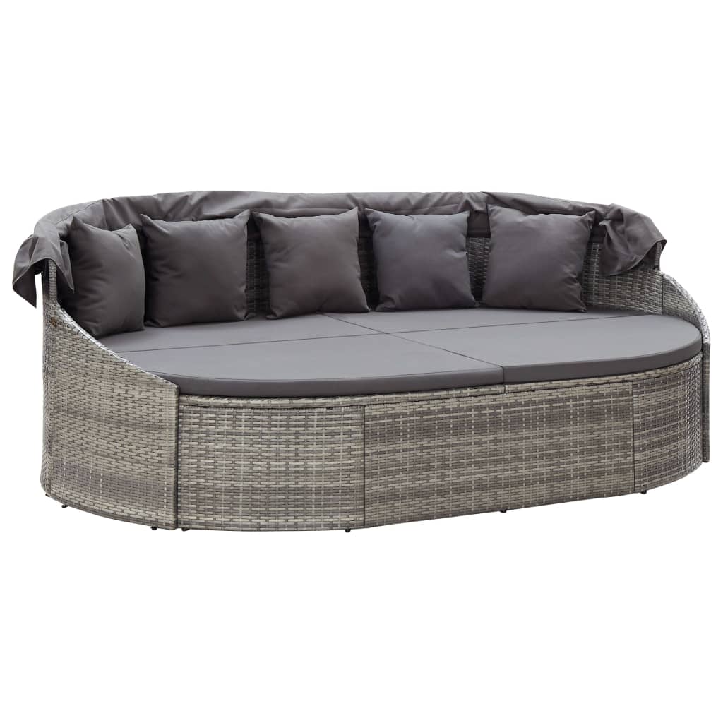 Outdoor Lounge Bed with Canopy Gray