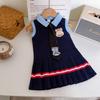 Girls' Sleeveless Pleated Academy Dress - Summer Korean Style with Tie AXA1058