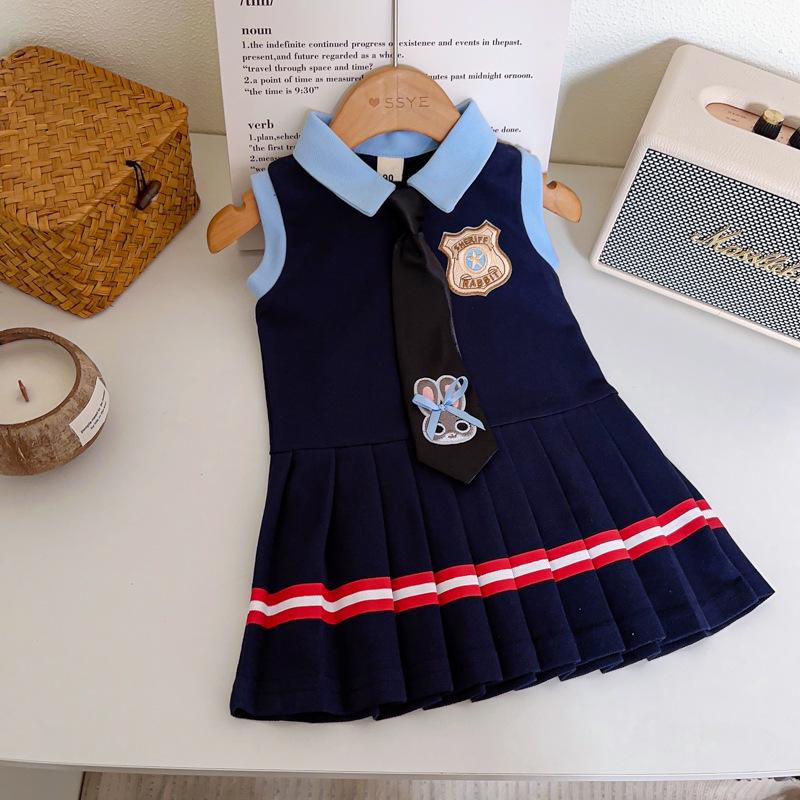 Girls' Sleeveless Pleated Academy Dress - Summer Korean Style with Tie AXA1058