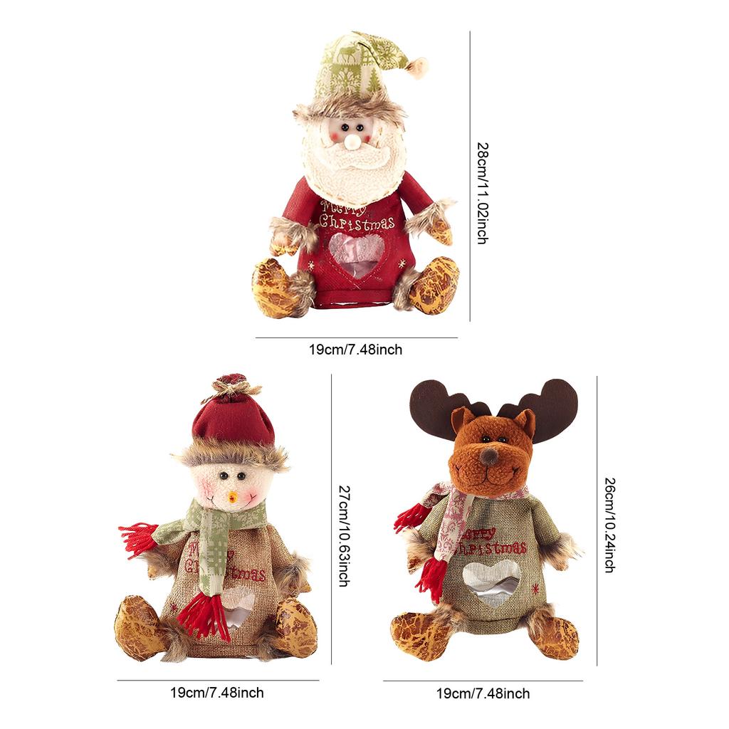 3Pcs Fabric Storage Bags Zipper Design Christmas Apple Bag Reusable Xmas Gift & Party Favor Bags for Gifts Apples Candy