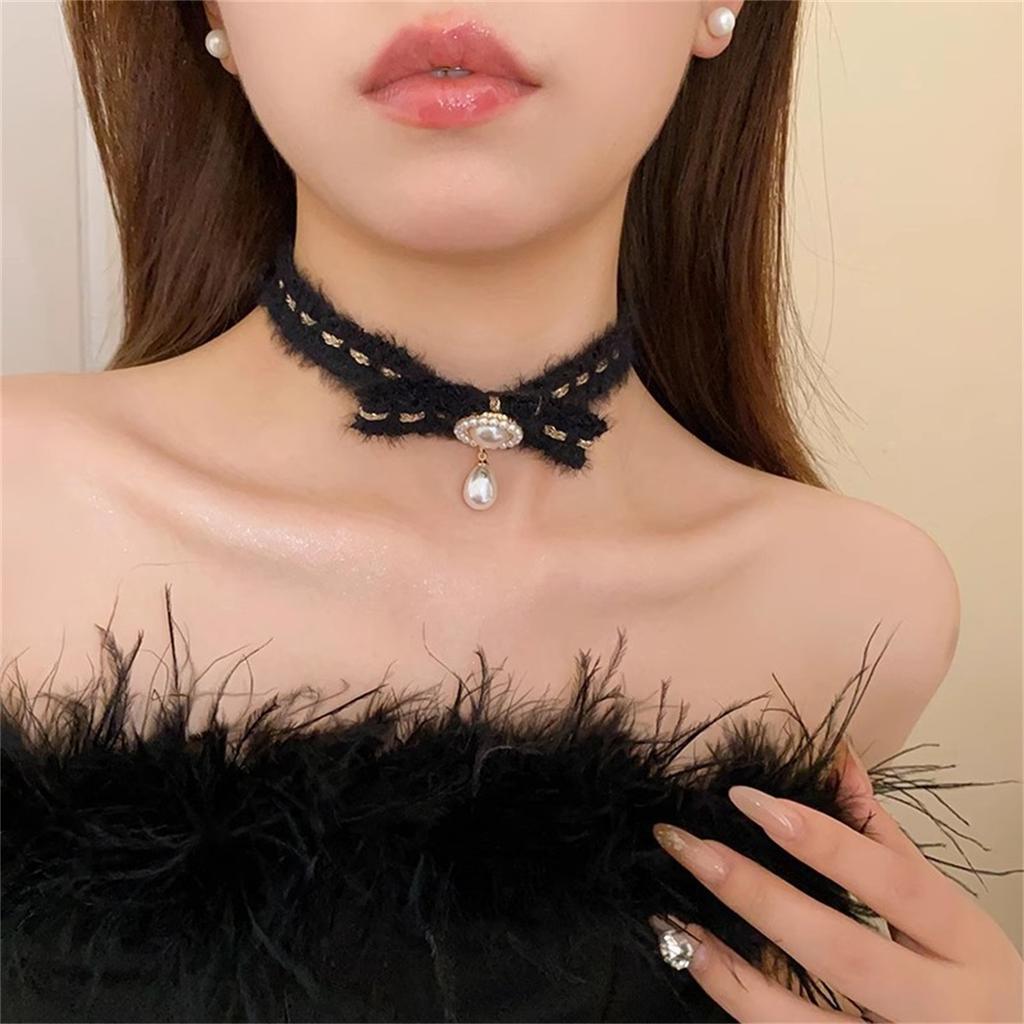 Bowknot Pearl Necklace Autumn and Winter Sweet High-end Clavicle Chain Super Fairy Fashion Accessories