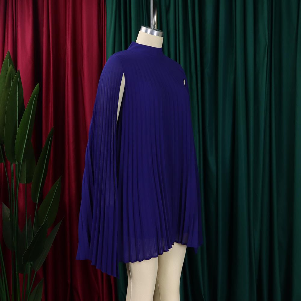 YYFS Women's Fashion Spring Fall Solid Color Print Long Sleeve Half Turtleneck Loose Waistline Casual Dresses