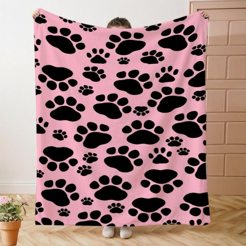 Pink Black Heart Pet Paw Print Throw Blanket Guest Suite Porch Warm Blanket Sunroom Nook Living Room Lounge Bedroom Den Gifts