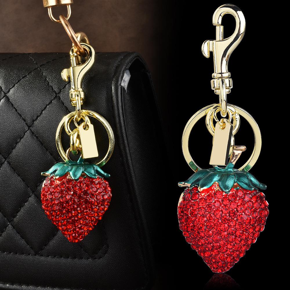 European & American Diamond Strawberry Pendant Metal Keychain