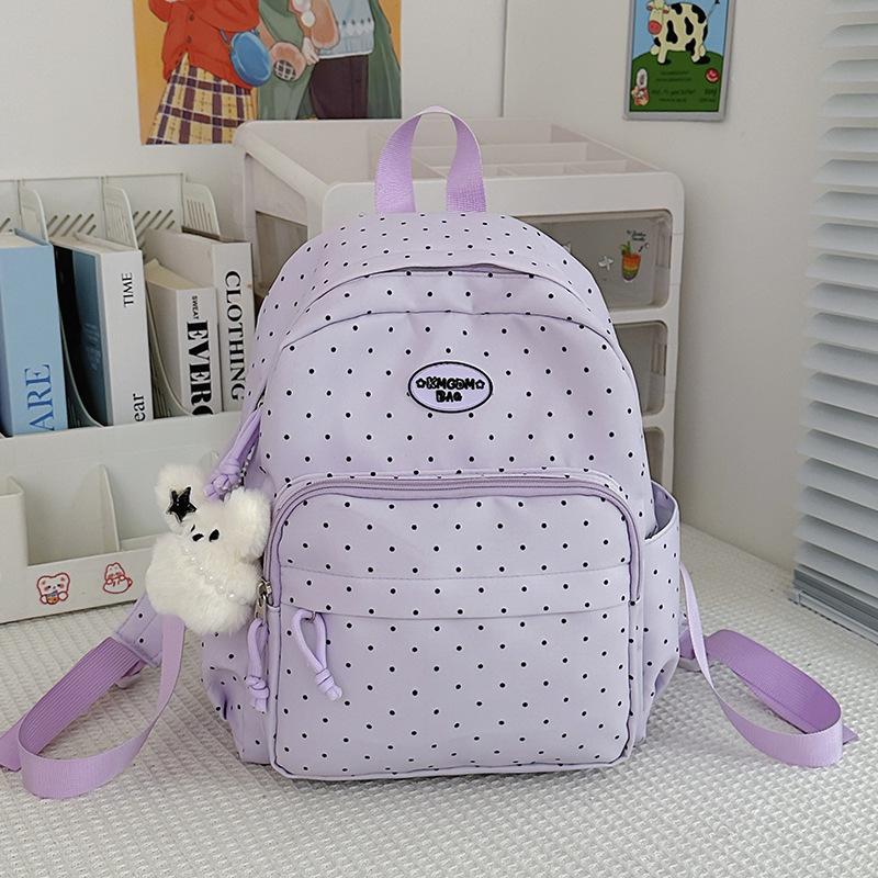 Schoolbag Polka Dot Cute Backpack Japanese ins Simple Versatile Backpack Women's Light Commuter Leisure Travel Student School Bag