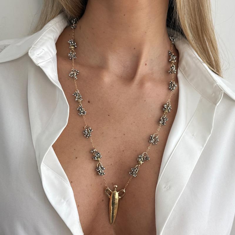 

.Personality Creative Geometric Pendant Mixing Colors Flower Petal Assembled Chain Long Necklace For Women Fashion Retro Jewelry