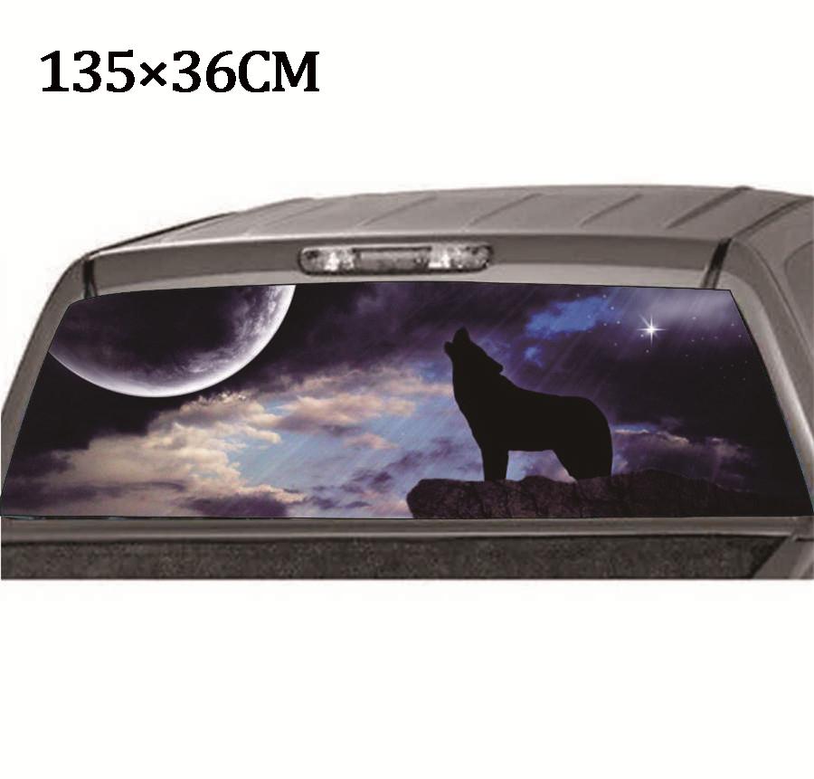 Universal 53×14" Car Starry Sky and Wolf Rear Window Tint Graphic Decal Wrap Back for Truck SUV
