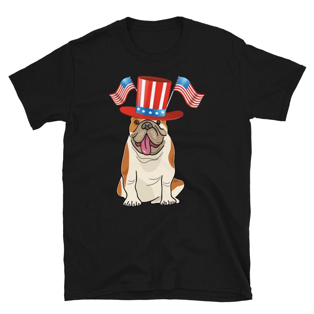American Top Hat Dog July 4th of July USA US Flag T-Shirt M