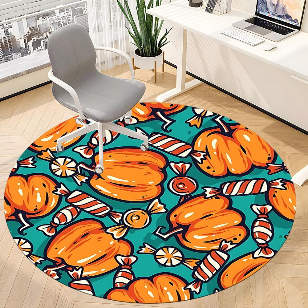 1pc Halloween Pumpkin Carpet, Round Non Slip Durable Large Size Office Carpet, Suitable for Office