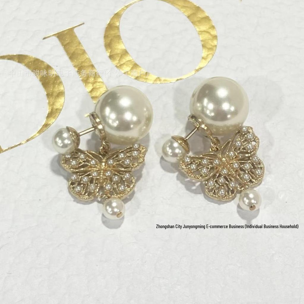 25 New D-House Bow Cutout Pearl Stud Earrings: Vintage Style, Elegant Silver Needle for Women