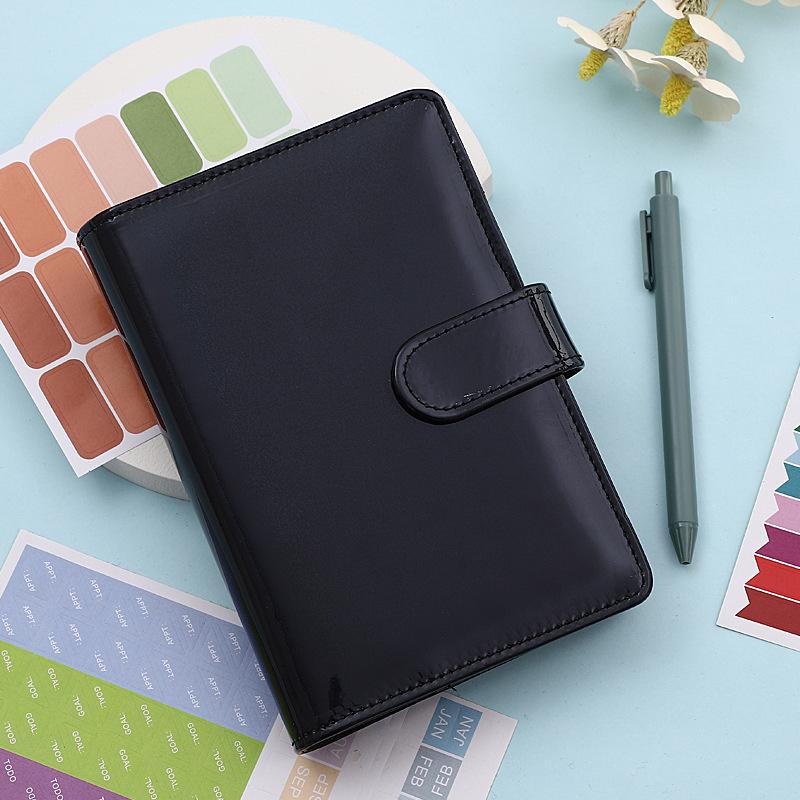 2022 Macaron A6 6 Ring Loose Leaf Journal Notebook PU Leather Notebook Zipper Budget Binder Notebooks Ring Binder (Black,no&A6) чёрный