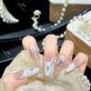 L49 Milky White French-Style Handmade Nails with Rhinestone Inlay, Skin-Brightening, Pure Desire