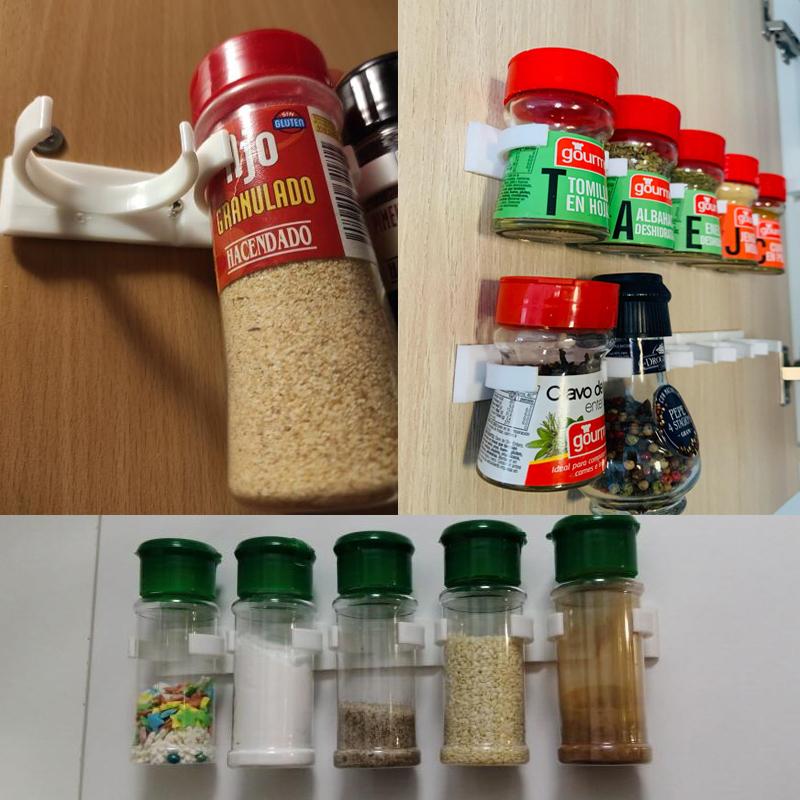 5 Pcs Wall Mount Home Kitchen Storage Rack Ingredient Spice Plastic Clip Rack Organizer Accessories Jars Spice Holder Tools
