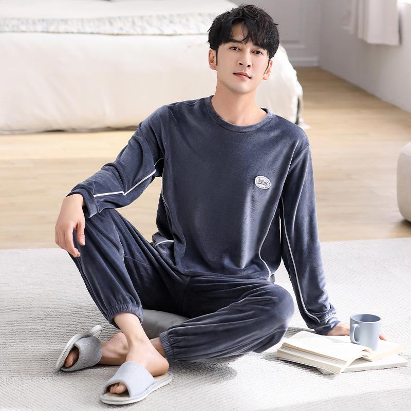 

Coral Fleece Pajamas Men S Autumn And Winter Warm Island Fleece Long-Sleeved Pullover Loungewear Thin Fleece Can Be Worn Outside Large Size Suit L