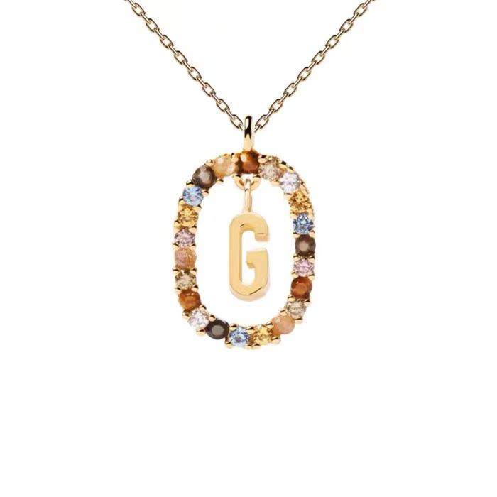 Colored Zirconia 26-Letter Necklace: European & American Style Simple Clavicle Chain Pendant