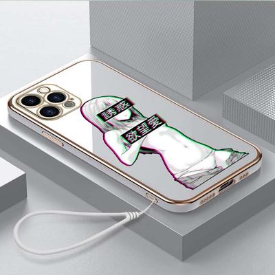 Luxury Plated TPU Phone Case With Lanyard for iPhone 6 6s 7 8 Plus SE XR XS 11 12 13 14 15 Pro Max Soft Cases A9 Hentai Harajuku Anime Girl Cover