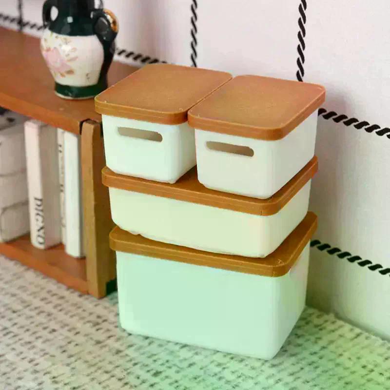 4pcs Mini Storage Case with Cover 112 Dollhouse Miniature Food Box Model Doll House Accessories Toy