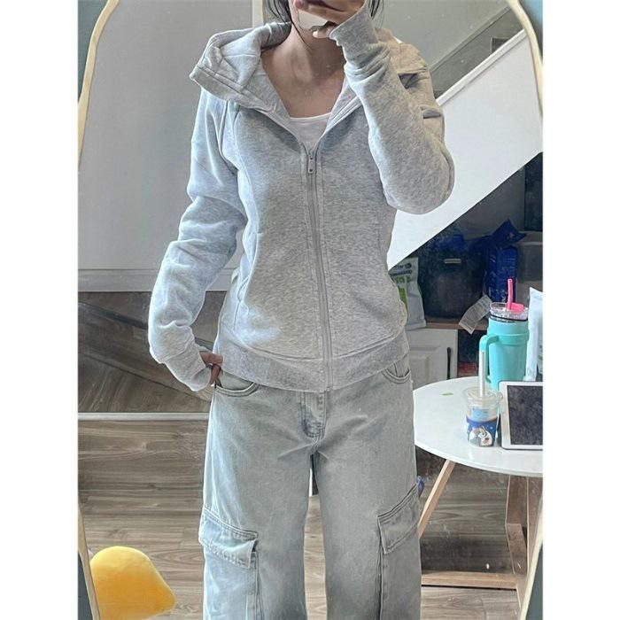 New Spring Slimming Hooded Zip-Up Sweatshirt - Korean Style
