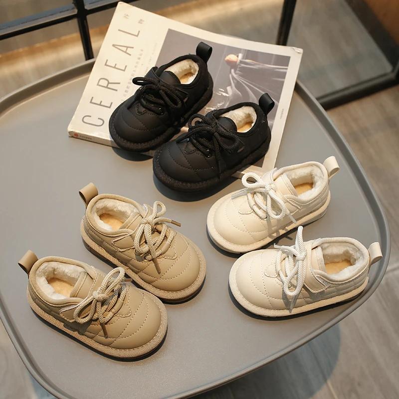 2024 New Girls Flats Fashion Kids Casual Shoes Solid Color Children Platform Loafers Warm Cotton Shoes Soft Breatheable Cute PU