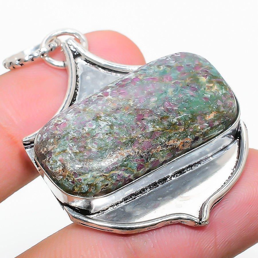 

RubyFuchsite Gemstone Handmade 925 Sterling Silver Jewelry Pendant 1.89 J2Y17