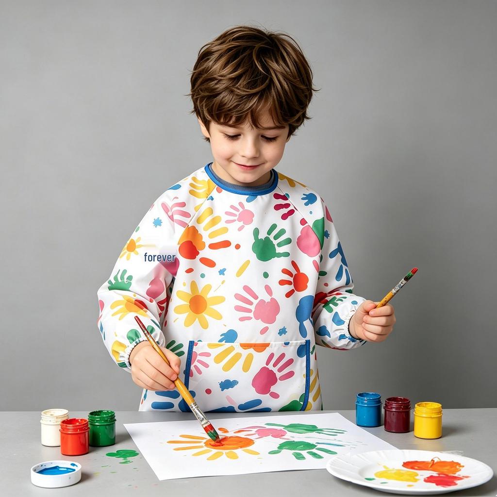 Kids' Waterproof Long-Sleeve Painting Smock with Back Buttons - Baby Bib Apron for Eating & Art