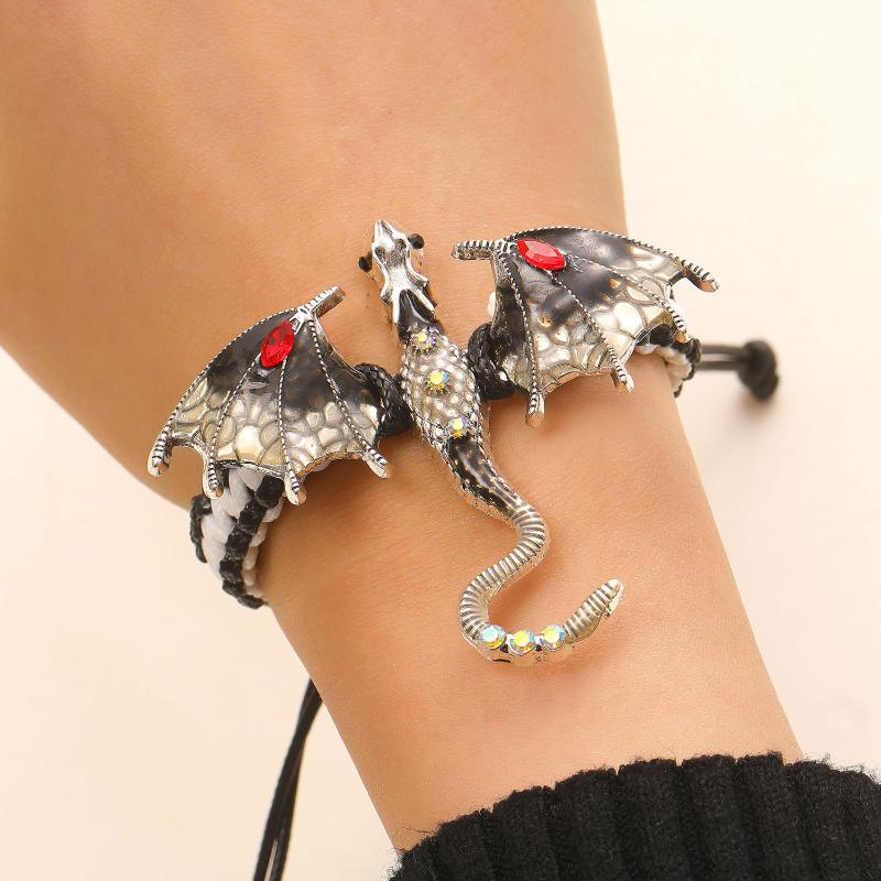 Vintage Hand Woven Dragon Hand Rope Enamel Diamond Inlaid Flying Dragon Jewelry Waterproof for Travel Wear