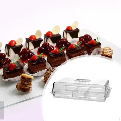 Bandeja de Servir com Tampa Suporte de Bolo PC 3 Compartimentos Retangular Pastelaria para