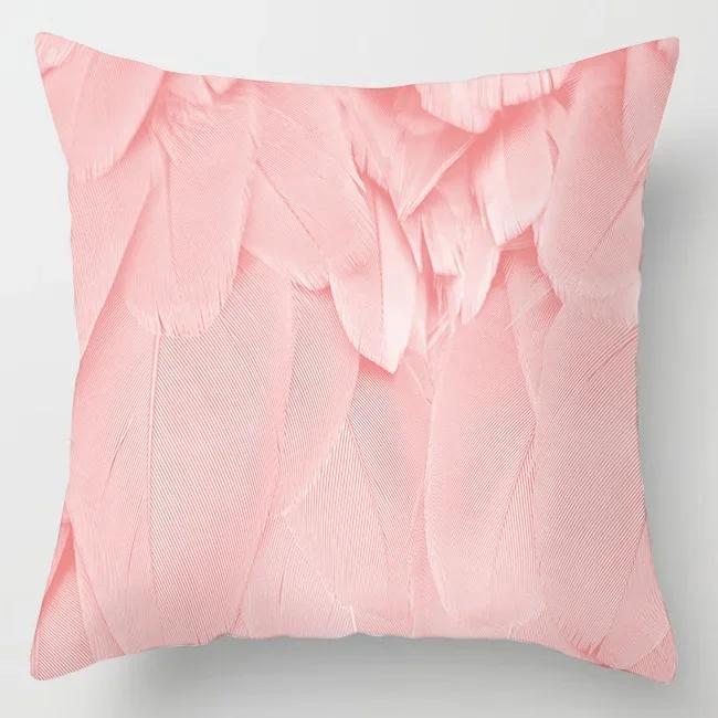 Hot Pink Roses Swan Feathers Geometric Cushion Cover Modern Fashion Nordic Simple Pillowcase Home Decor Sofa Throw Pillows Cover