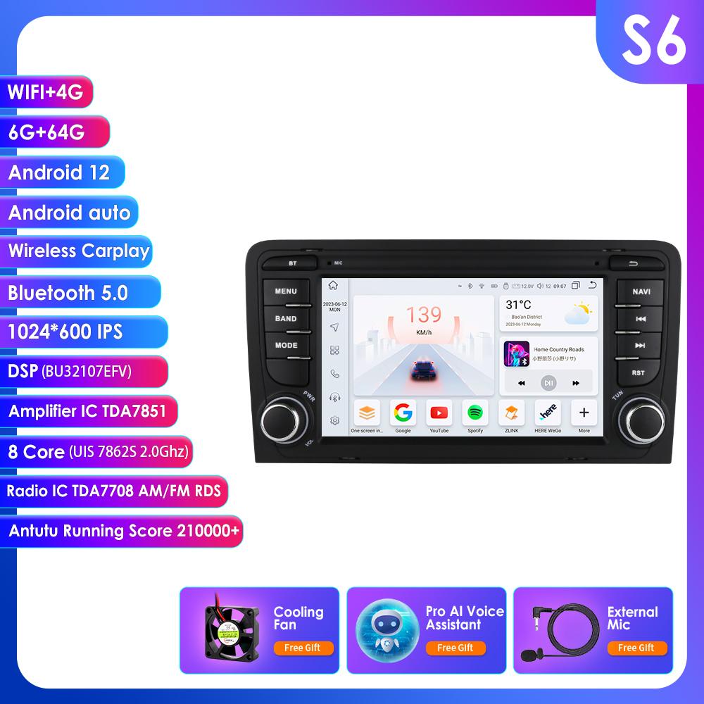 OSSURET 8Core DSP Car Multimedia Player for RS3 Sportback A3 8P S3 2003-2013 Carplay 4G Autoradio RDS GPS BT 4G-LTE WiFi AI  Intelligent Navigation