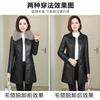 Fur collar removable leather jacket women's leather medium and long imitation fox fur collar plus cotton grass jacket women's thin black