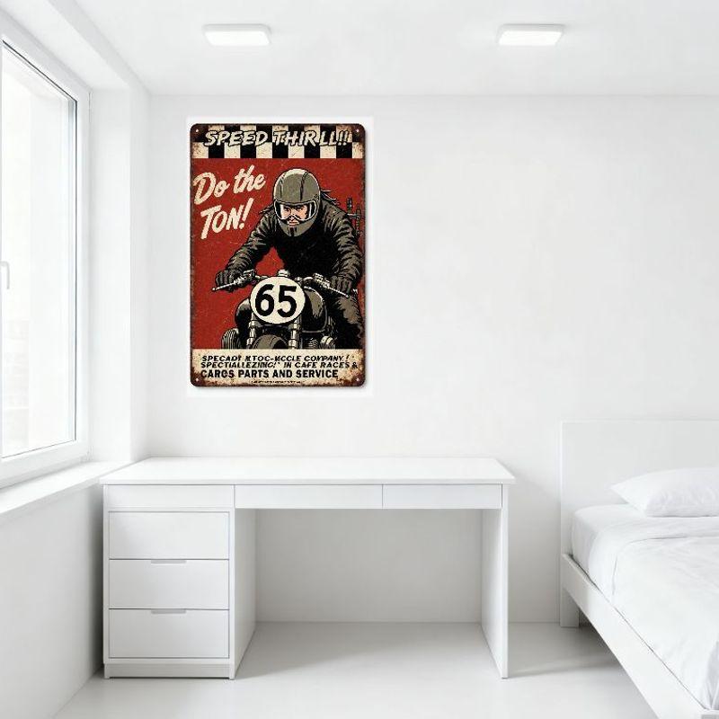 Vintage Metal Tin Sign Speed Thrill Motorcyclist 65 Motorcycle Cafe Races Parts Service Wall Decor for Bar Man Cave Home Art