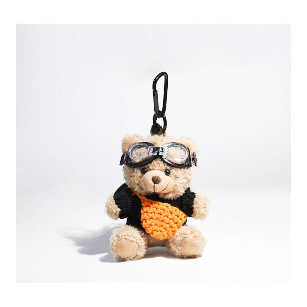Cute Camera Plush Bear Pendant Sunglasses Panda Doll Keychain Creative Sweater Car Key Ring Gifts