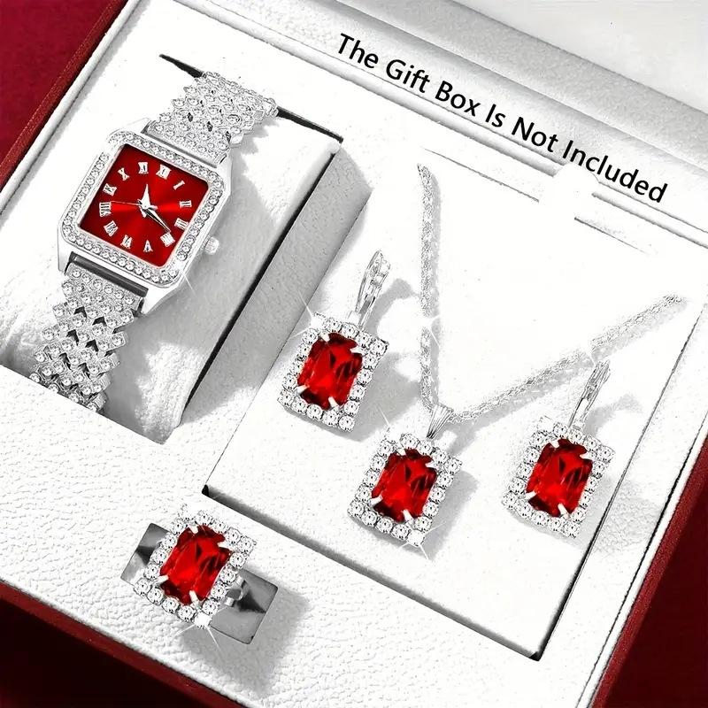 Fashionable Digital Square Watch Set, Fully Diamond Ladies' Watches, Women's Watches, Quartz Watches